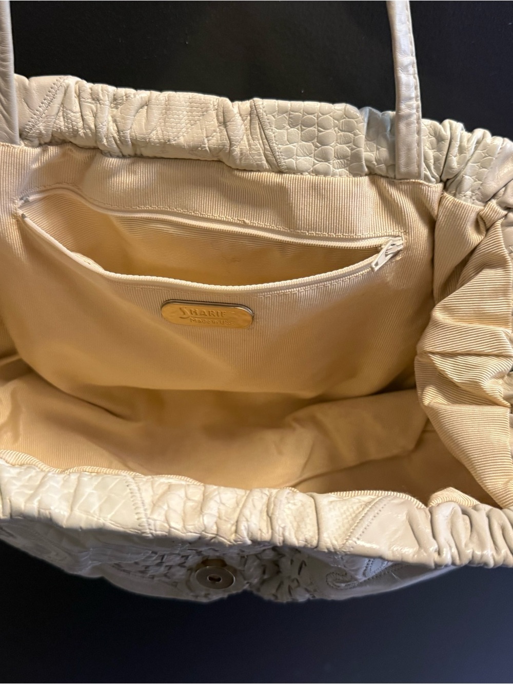 SHARIF Leather Cream Ivory Quilted Patchwork 1980 Shoulder Bag Quiet Luxury VTG - Picture 5 of 15